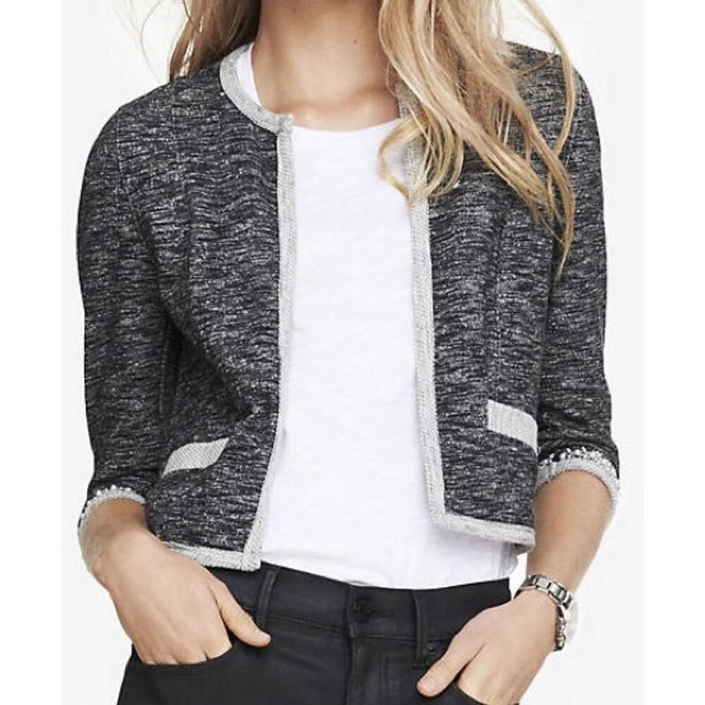 Express M open front knit 3/4 sleeve black gradient cotton jacket/blazer